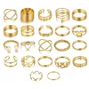 Cluster Rings 1set Pearl Gold Color Set Vintage Fjäril för kvinnor Geometriska mode Hjärtring ihåliga smycken Trendiga tillbehör
