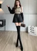 Damen-Shorts, koreanischer Stil, hohe Taille, Squin, schwarze Wolle, breites Bein, Herbst-Winter-Frauen, Streetwear, trendige, dünne, beiläufige, kurze Hosen 82670