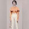 Women's Two Piece Pants Runway Design Fashion Suit Women Autumn Temperament Celebrity Versatile Ruffle Blouse Shirt High Waist Pencil 2 Set