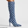 Buty Design Kobiet Kolan High Boots Dżins Stoletto cienki wysokie obcasy seksowna sukienka imprezowa Kobieta jesienna buty Długie butie palce 231108