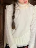 Женские блузки, зимние японские милые блузки в стиле Лолиты, женские кавайные оборки, рубашки с половиной высокого воротника, женские рубашки с длинным рукавом в стиле Харадзюку, мода Y2k