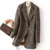 Damskie garnitury Blazers Autumn Winter Vintage Plaid Suit wełniana kurtka panie szczupłe wełniane płaszcz z wełny