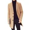 Мужские тренчи, мужские осенне-зимние пальто, однобортное плотное пальто с длинным рукавом и отложным воротником, теплый мужской кардиган средней длины