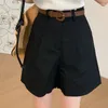 Pantaloncini da donna Xgoth Donna giapponese retrò semplice tinta unita con cintura mezza vita alta pantaloni slim unisex versatile gamba larga