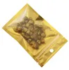 8x13 cm Top Gold Zip Lock Sacchetti di plastica Richiudibili Opachi / Trasparenti Alimenti secchi Caramelle Borsa con cerniera a prova di odore con foro per appendere 100 pz / lotto