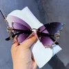 Sunglasses Frames Luxury Diamond Butterfly Women Brand y2k Vintage Rimless Oversized Sun Glasses Ladies Eyewear gafas de sol 230407