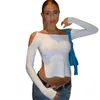 magliette da donna Camicia a maniche lunghe Y2k Spalla Foro per il pollice Fessura Moda Donna Camicette S M L234f