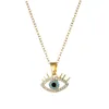 Colliers de luxe bleu mauvais yeux pendentif avec chaîne à maillons en acier inoxydable Design de mode plaqué or glacé Bling zircon cubique tour de cou bijoux cadeau pour femme dame