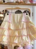 Юбки розовые Kawaii Lolita Cake женские японские милые милые вечерние мини-юбки женские с бантом кружевные элегантные плиссированные Harajuku 2024