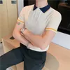 Erkek Polos Marka Renk Kontrast Kısa Kollu İş Sosyal Örme Polo Gömlek İngiliz Tarzı Yaz Sıradan İnce Yakel Top