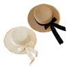 Breda randen hattar kvinnors halm sun hatt platt strand sommarskydd båge stil rullad förpackbar panama