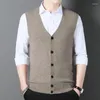 Men's Vests Sheep Wool Cardigan Vest For Men 2023 Spring & Autumn Casual Sleeveless Sweater Male Pure Waistcoat Knit