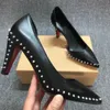 2024 Livraison gratuite mode femmes pompes noir nu cuir verni pointes rivets bout pointu talons hauts chaussures à talons coniques bottes en cuir véritable 35-42