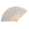 Decorative Figurines 2023 Personalized Engraved White Folding Elegant Silk Hand Fan With Gift Bag Wedding &amp Mariage Cloth Plain Noodle