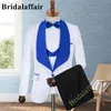 Herrenanzüge Bridalaffair Königsblauer Jacquard-Blumendruck für Abschlussball, Hochzeit, Smokinganzug für Männer, 3-teilig, Blazer, Jacke, Weste, Hose