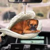 Decorations 1PC Sleeping Angel Dogs Hung Keychain Interior Rear View Mirror Decor Cute Funny Home Door Head Ornament Gifts Acrylic AA230407