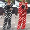 Kvinnors tvåbitar byxor Vazn 2023 Dot Sweet High-End 5office Lady Casual Young Full Sleeve Suit Long Wide Leg Slim 2 Set