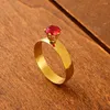Wedding Rings Fashion Double Finger Ring Gold Color Women Red Rainstone Engagement Bridal Jewelry Men Accessories Lover Party Gifts