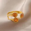 Cluster Rings Sun Shaped Opal For Women Open Adjustable Aesthetic Stainless Steel Ring Colored Stone Lucky Wedding Jewelry Anillos Mujer