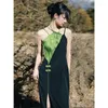 Casual Dresses Chinese Style Hanging Neck Strap Dress For Women Summer 2023 National Splice Sexy Mid Length Elegant Slim Long