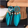 Dangle Chandelier Creative Dream Catcher Long Feather Earrings For Women Tassel Earring Ethnic Indian Jewelry Drop Delivery 2 Dhmk8