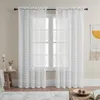 Curtain Vertical Striped White Hair Ball Sheer For Small Window Kitchen Voile Drape Flower Cutting Design #E