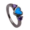 Bröllop ringar hjärta blå opal ring silver pläterade smycken med stenar älskar julklappar engagemang