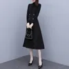 Robe de travail noire sans manches à bretelles, ensemble deux pièces pour femmes, costumes à col roulé, pull élastique et gilet Maxi, automne hiver 2023