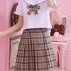 Skirts Kawaii Women's Mini Check High Waist Pleated Ski Black and White Anime Gothic Lolita Fashion Summer School Uniform Clothing 230408