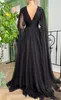 Party Dresses Cathy Black Cape Floor Length Prom Dress Sexy Side Split Evening Gown Princess Tulle A line Vestidos De Fiesta 230408