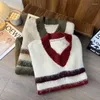 Men's Vests Sleeveless Sweater Vest All-match V Neck Contrast Color Basic Cozy Tops Korean Style Knitted Male Sweaters Plus Size V37