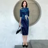 Ethnic Clothing Cheongsam Modern Long Sleeve Qipao Dress Chinese Traditional Red Blue For Women Style