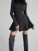 Casual Kleider Frauen Langarm A-linie Kurze Gestrickte Kleid Solide Hohe Kragen Mini Pullover Vestidos 2024 Herbst Weibliche Dünne Straße tragen