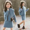 Kleidung Sets Mädchen Set 2023 Herbst Warme Dicke Gestrickte Pullover Kleid Kinder Kostüm 6 8 10 12 Jahre Kinder winter Kleidung