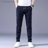 Men's Pants Summer Men's Casual Pants Thin Soft Elasticity Lace-up Waist Solid Color Pocket Applique Korea Grey Black Work Trousers Male 38 M230409