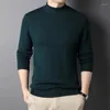 メンズセーターネイビーブルースタンドカラー2023冬の長袖プルオーバーセーターメンベーシックデザインアンダーシャツスリムフィットトップ