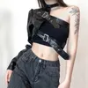 Women's Leather Metal Adjustment Buckle Short Jacket Women Halter PU Tops Slim Hollow Motor Vehicle Fried Street