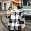 Chaquetas de mujer 2023 Otoño Invierno Retro chaqueta de lana de doble cara mujer abrigo a cuadros de un solo pecho Tops de terciopelo femenino suelto Casual