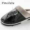 Slippers Winter Home Slippers for Men Memory Foam Massage House Slippers With Fur PU Leather Waterproof Indoor Male slipper Plus Size 51 231108