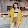 New women's Designer cardigans Knit yewllow Sweaters with golden beads luxury Mujer casual loose Womens V neck jakcets knnited