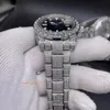 Orologio con diamanti Silver Ice CZ, cinturino in acciaio inossidabile con diamanti tempestato di diamanti fatto a mano, orologio meccanico di moda completamente automatico con quadrante grande nero