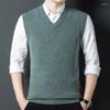 Men's Vests Thicken Sheep Wool Sweater Vest 2023 V-neck Long Sleeve Knitted Warm Jumper Pullovers