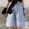 Kadın şortları yaz giyim moda şortları gündelik büyük boy mektup baskılı elastik bel hiphop Kore Sokağı 230408