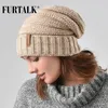 Gorro/bonés de caveira FURTALK chapéu de malha de inverno feminino gorro desleixado para meninas boné de crânios A047 231108
