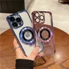 Luxury Clear Plating Ring Stand Holder Armor Magnetic For Magsafe Wireless Charging Cases With Lens Glass Film Protector Cover For iPhone 15 14 13 12 11 Pro Max Plus