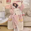 Damen-Nachtwäsche, Winter-Nachtmantel für Damen, verdickt, Korallen-Fleece, Nachtkleid, Roben, Plüsch, weich, warm, mit Kapuze, Kawaii-Pijama