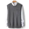 Men's Vests Wool Pocket Vest Autumn And Winter Round Neck Plus Size Short Pullover Casual Business Sleeveless Top Knitted Vest.