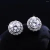 Pendientes de botón estilo coreano redondo lleno de diamantes moda exquisita circón cristal señoras