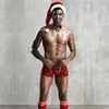 エロティックな男性のクリスマス衣装コスプレセットレッドアンダーウェアロールプレイセックススーツランジェリーセクシーなクラブウェアの衣装