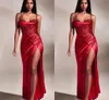 Robe de bal sexy rouge grande taille sirène longue pour femme avec bretelles spaghetti drapées sur le côté haut fendue pour occasions formelles, concours de beauté, robe de soirée, d'anniversaire